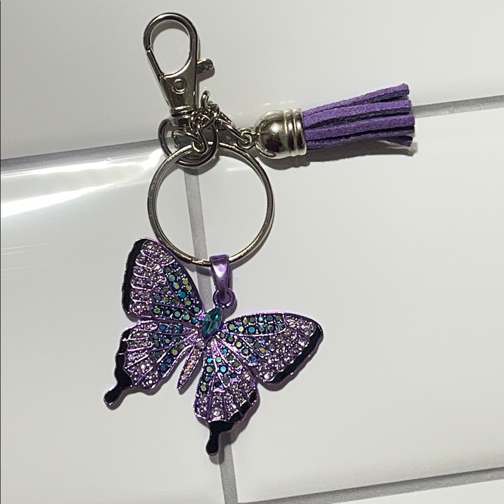 Hand Crafted Butterfly Keychain with Tassel - Purple and Gold